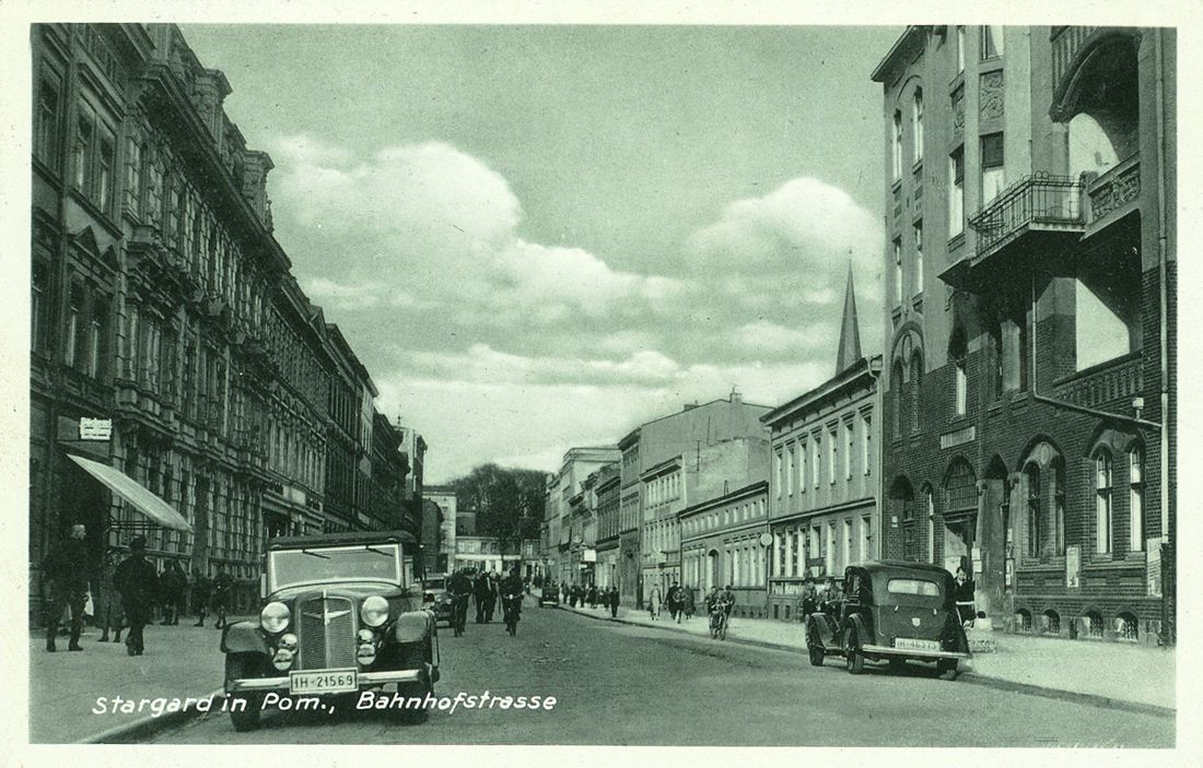 Postcard: Stargard i. Pom., Bahnhofstrasse, 1937